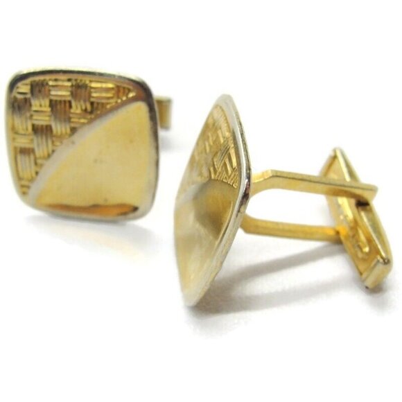 Vintage Cufflinks Square Weave Gold Tone Shirt Wedding Accessories Tux Pat No - Picture 3 of 7